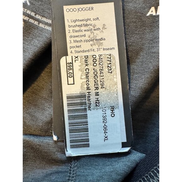 Rhône OOO Jogger Men’s Size XL Charcoal Heather Pockets NWT $98 Elastic Draw Str - Picture 4 of 10